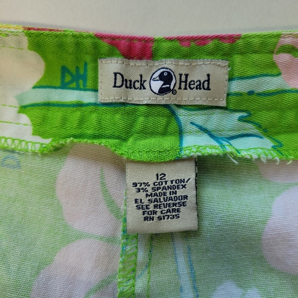 Duck Head Size 12 Pants Green Pink Floral Capri Cropped High Rise Vintage - Picture 3 of 8
